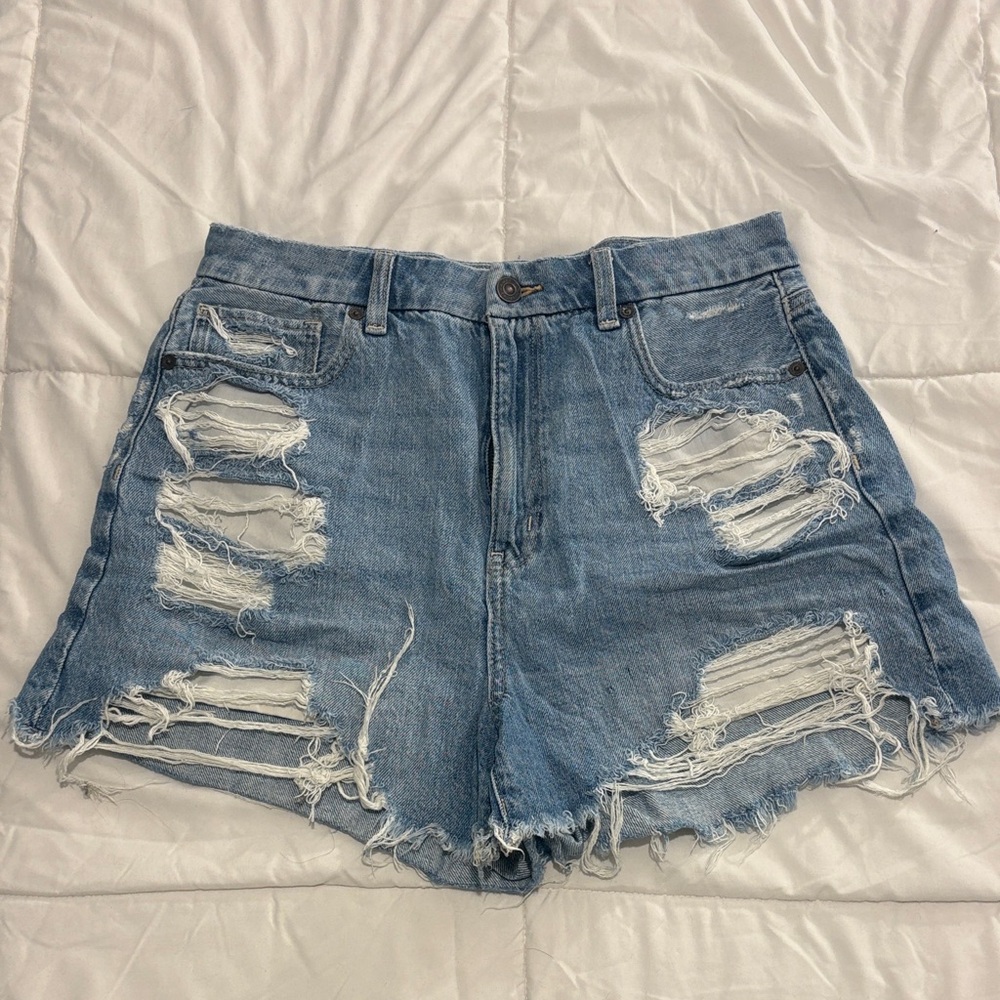 American Eagle Outfitters Light Blue Distressed Jean Shorts